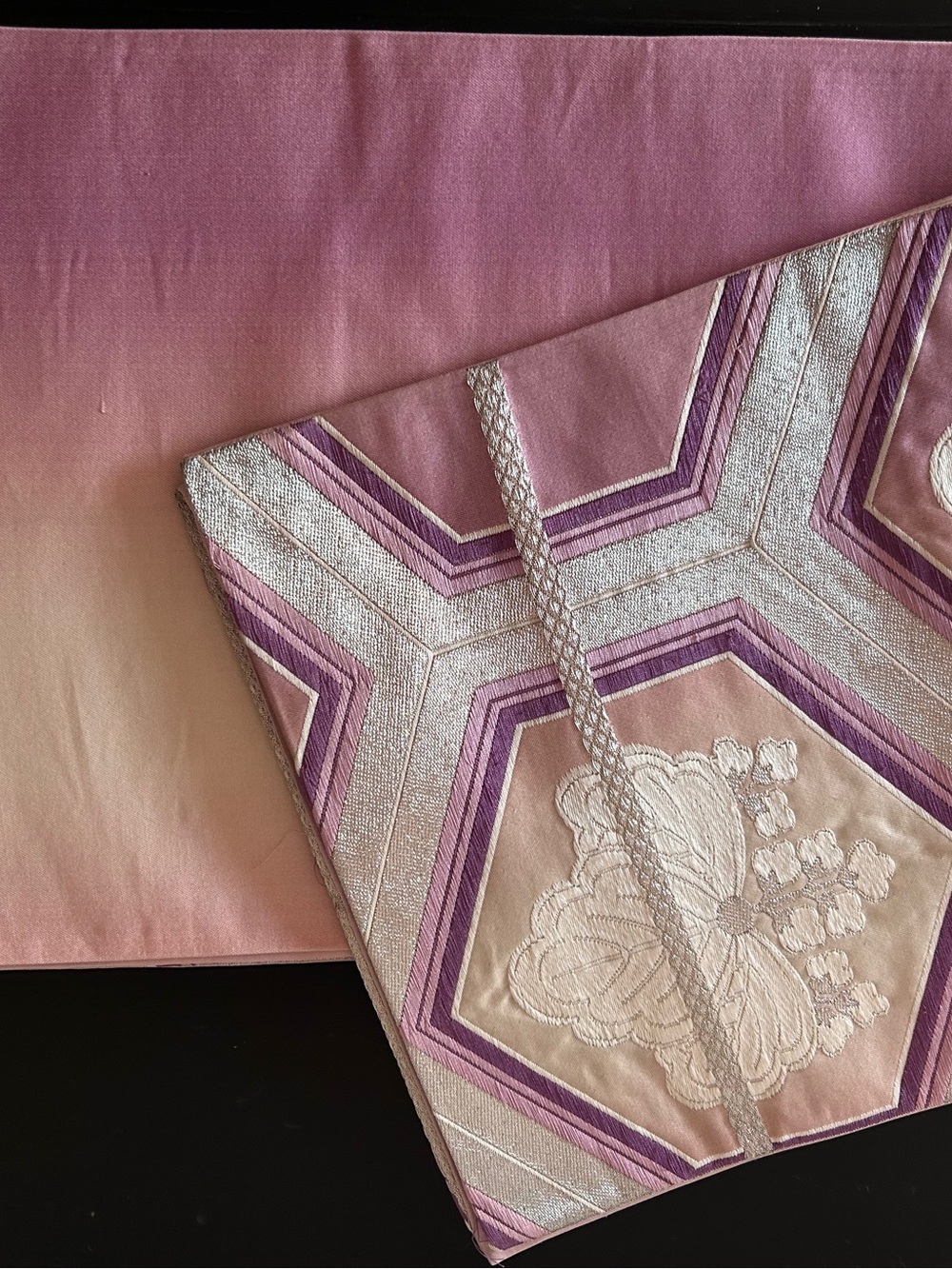 Vintage Silk Brocade Obi, Stunning in Purple Hues & Metallic Silver Threads